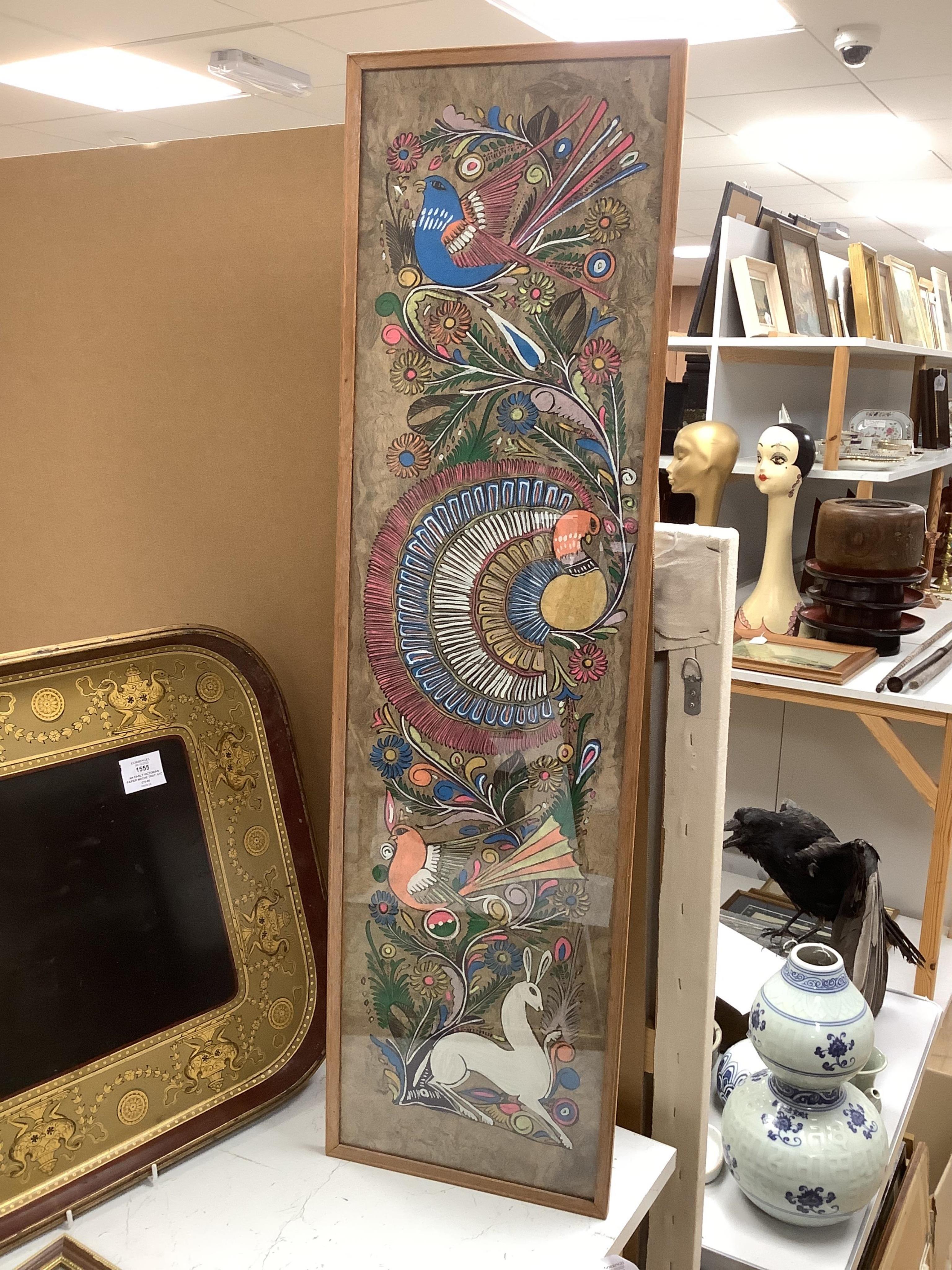 A collection of six Far Eastern decorative studies depicting exotic birds amongst flowers and blossom, gouaches, largest 70 x 49cm
